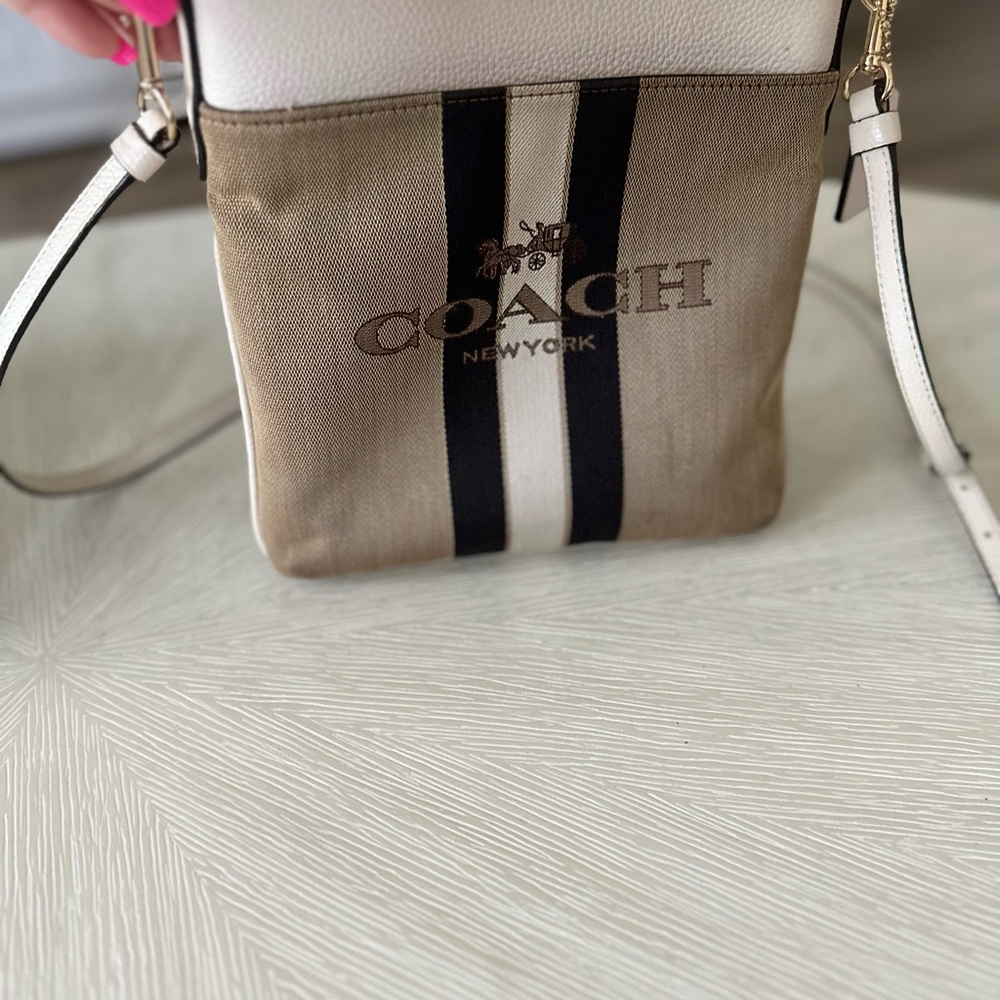 Coach Tan and White Crossbody Bag